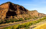 UP 8738 leads westbound manifest freight down Echo Canyon